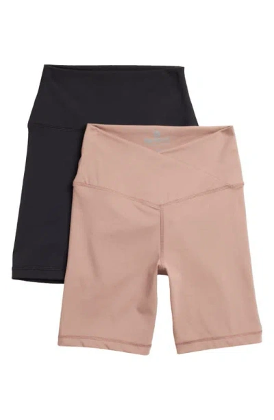90 Degree By Reflex 2-pack Lux Crossover High Waist Bike Shorts In Antler/ Black