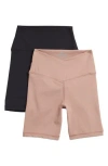 90 Degree By Reflex 2-pack Lux Crossover High Waist Bike Shorts In Antler/black