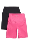90 Degree By Reflex 2-pack Lux Crossover High Waist Bike Shorts In Fuchsia Fedora/ Black