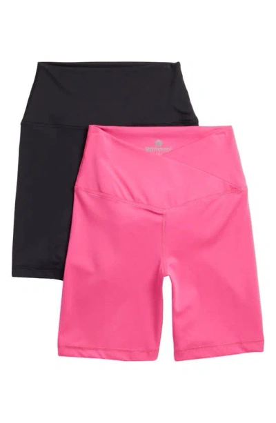 90 Degree By Reflex 2-pack Lux Crossover High Waist Bike Shorts In Fuchsia Fedora/ Black