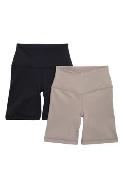 90 Degree By Reflex 2-pack Lux Crossover High Waist Bike Shorts In Satellite/black