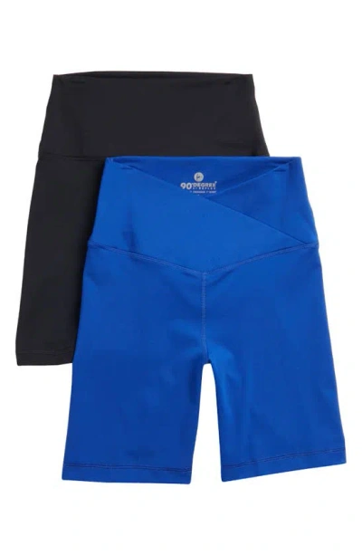 90 Degree By Reflex 2-pack Lux Crossover High Waist Bike Shorts In Surf The Web/ Black
