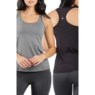 90 Degree By Reflex 2-pack Racerback Tank Tops In Heather Charcoal/black