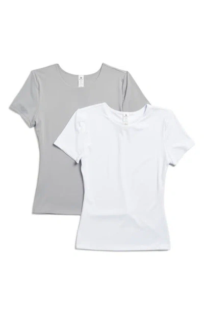 90 Degree By Reflex 2-pack Stretch Nylon Crewneck T-shirt In Weathervane/white