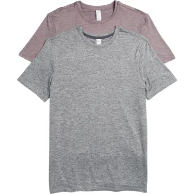 90 Degree By Reflex 2-pack Stretch Recycled Polyester Crewneck T-shirt In Heather Grey/purple