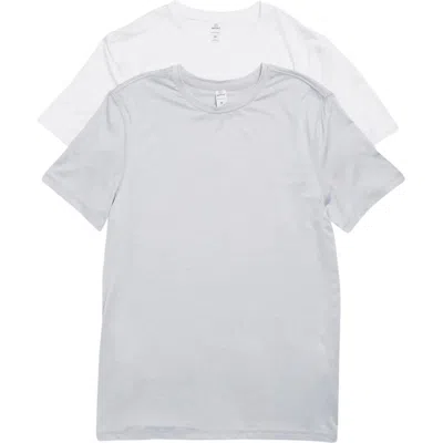 90 Degree By Reflex 2-pack Stretch Recycled Polyester Crewneck T-shirt In White/htr.micro Chip
