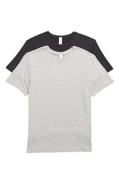 90 Degree By Reflex 2-pack Supersoft Everyday Crewneck T-shirts In Heather.grey/black