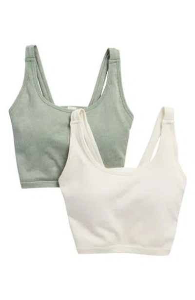 90 Degree By Reflex 2-pack Alamo Stonewash Ribbed Seamless Sports Bras In Multi