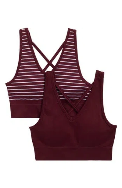 90 Degree By Reflex 2-pack Esme V Neck Seamless Sports Bras In Windsor Wine/ Sugar Swizzle
