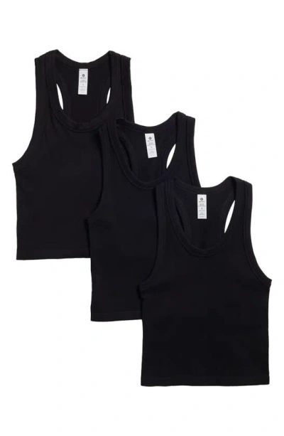 90 Degree By Reflex 3-pack Seamless Crop Tanks In Black