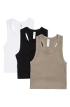 90 Degree By Reflex 3-pack Seamless Crop Tanks In Black/ Satellite/ Whit