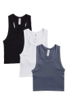 90 Degree By Reflex 3-pack Seamless Crop Tanks In Grisaille/white/black