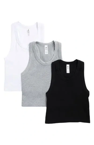 90 Degree By Reflex 3-pack Seamless Crop Tanks In White/heather Grey/black