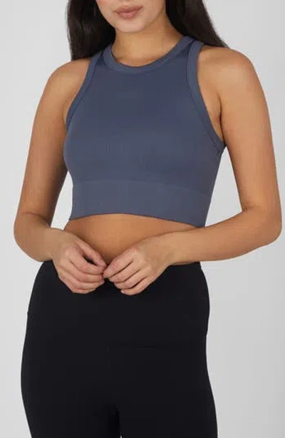 90 Degree By Reflex 3-pack Seamless Ribbed Crop Tank Tops In Grisaille/white/black