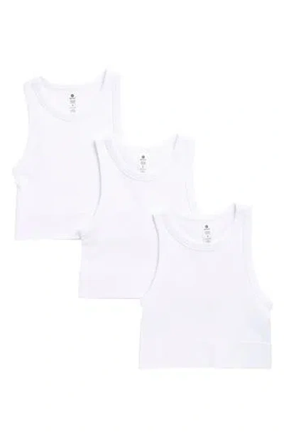 90 Degree By Reflex 3-pack Seamless Ribbed Crop Tank Tops In White/white/white