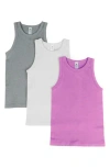 90 Degree By Reflex 3-pack Seamless Tank Tops In Cyclamen/heather Grey/white