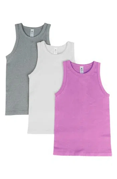90 Degree By Reflex 3-pack Seamless Tank Tops In Cyclamen/heather Grey/white