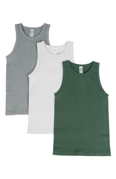 90 Degree By Reflex 3-pack Seamless Tank Tops In Dark Forest/white/htr. Grey