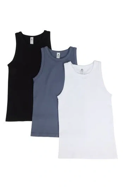 90 Degree By Reflex 3-pack Seamless Tank Tops In Grisaille/white/black