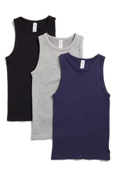 90 Degree By Reflex 3-pack Seamless Tank Tops In Peacoat/heather Grey/black