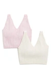90 Degree By Reflex Alamo Stone Wash 2-pack V-neck Seamless Bralettes In Corsage/crystal Gray