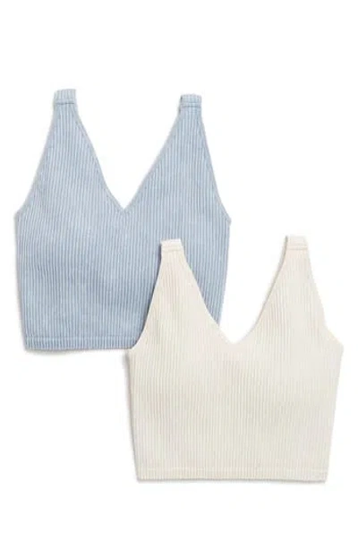 90 Degree By Reflex Alamo Stone Wash 2-pack V-neck Seamless Bralettes In Forever Blue/crystal Gray