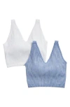 90 Degree By Reflex Alamo Stone Wash 2-pack V-neck Seamless Bralettes In Persian Jewel/white