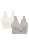 90 Degree By Reflex Alamo Stone Wash 2-pack V-neck Seamless Bralettes In Satellite/ Gardenia