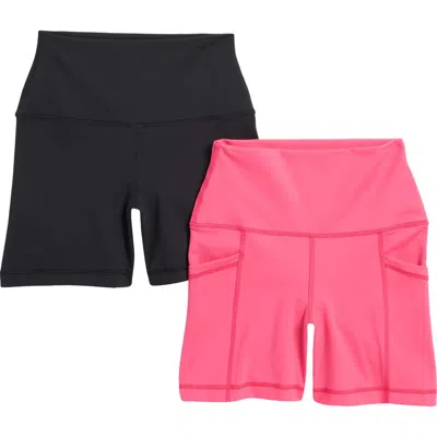 90 Degree By Reflex Assorted 2-pack Wonderlink Tribeca Bike Shorts In Raspberry Sorbet/black