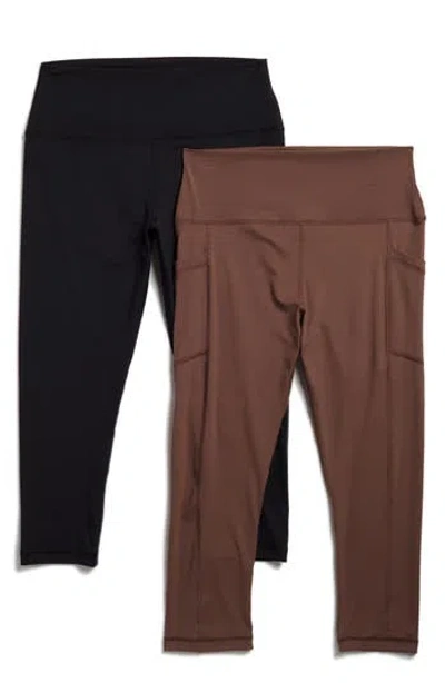 90 Degree By Reflex Assorted Set Of 2 Tribeca Interlock Crop Leggings In Shopping Bag/black