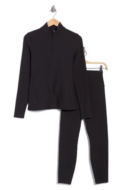 90 Degree By Reflex Audra Chill Tech Rib Half Zip Pullover And Leggings Set In Black