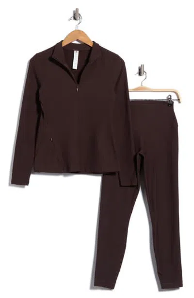 90 Degree By Reflex Audra Chill Tech Rib Half Zip Pullover And Leggings Set In Chocolate Torte