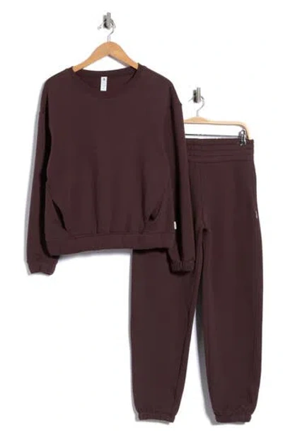 90 Degree By Reflex Bentley Anya Fleece Crewneck Sweatshirt & Joggers Lounge Set In Purple