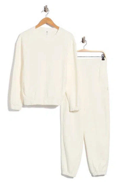 90 Degree By Reflex Bentley Anya Fleece Crewneck Sweatshirt & Joggers Lounge Set In White