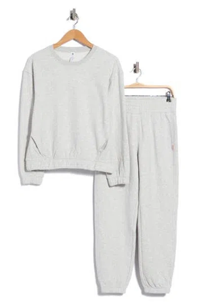 90 Degree By Reflex Bentley Anya Fleece Crewneck Sweatshirt & Joggers Lounge Set In Gray