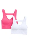 90 Degree By Reflex Bianca 2-pack V-neck Rib Seamless Bralettes In Multi