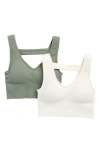 90 Degree By Reflex Bianca 2-pack V-neck Rib Seamless Bralettes In Multi