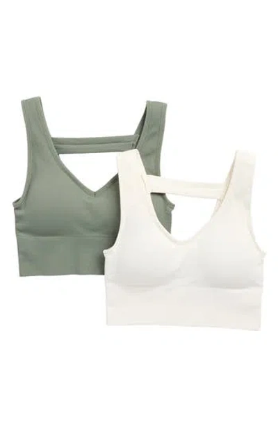 90 Degree By Reflex Bianca 2-pack V-neck Rib Seamless Bralettes In Multi