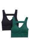 90 Degree By Reflex Bianca 2-pack V-neck Rib Seamless Bralettes In Multi