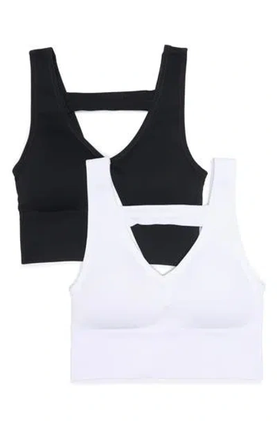 90 Degree By Reflex Bianca 2-pack V-neck Rib Seamless Bralettes In Black/white