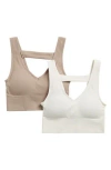 90 Degree By Reflex Bianca 2-pack V-neck Rib Seamless Bralettes In Etherea/gardenia