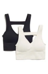 90 Degree By Reflex Bianca 2-pack V-neck Rib Seamless Bralettes In Gardenia/black