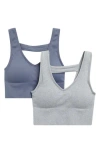 90 Degree By Reflex Bianca 2-pack V-neck Rib Seamless Bralettes In Grey/slate Blue