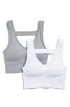 90 Degree By Reflex Bianca 2-pack V-neck Rib Seamless Bralettes In Htr.grey/white
