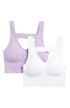 90 Degree By Reflex Bianca 2-pack V-neck Rib Seamless Bralettes In Purple Rose/white