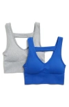 90 Degree By Reflex Bianca 2-pack V-neck Rib Seamless Bralettes In Surf The Web/htr.grey