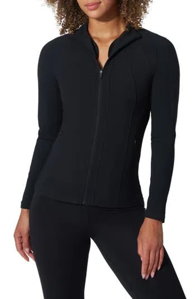 90 Degree By Reflex Brisa Interlock Flared Full Zip Sweatshirt In Black