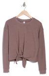 90 Degree By Reflex Brushed Terry Tie Hem Pullover In Mocha