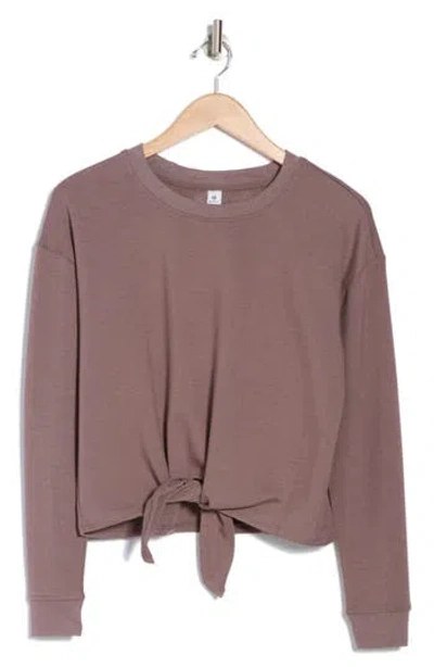 90 Degree By Reflex Brushed Terry Tie Hem Pullover In Mocha