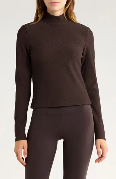 90 Degree By Reflex Chill Tech Rib Venture Mock Neck Top In Brown